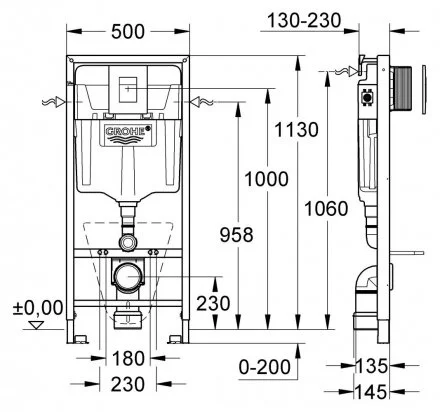 Инсталляция Grohe с безободковым унитазом Gustavsberg Hygienic Flush 5G84HR01, сиденье микролифт, комплект 399591