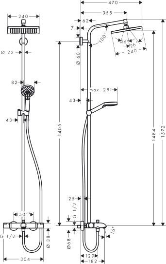 Душевая стойка Hansgrohe Crometta E 240 1jet Showerpipe 27298000, хром