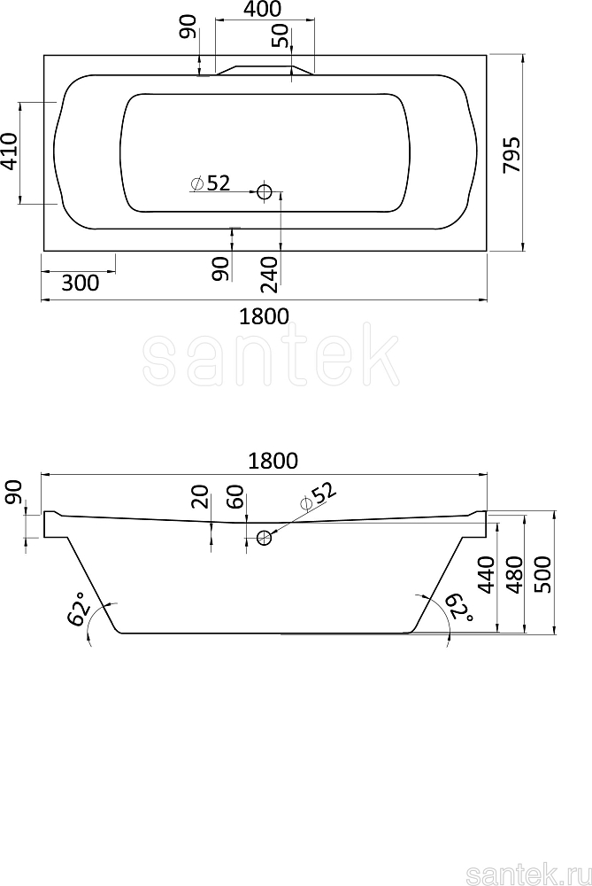 Акриловая ванна Santek Corsica 180x80 1WH111981