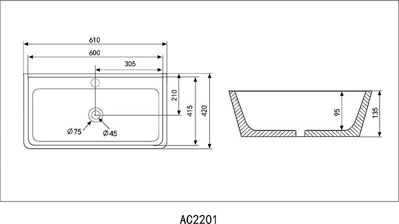 Раковина накладная Abber Rechteck AC2201, белый