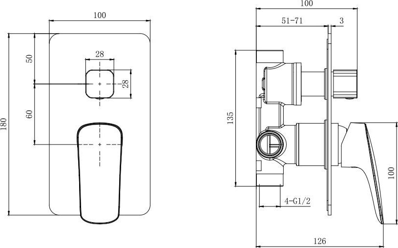 Смеситель для ванны AQUATEK (внешняя и скрытая часть), матовый черный AQ1046MB ВЕГА