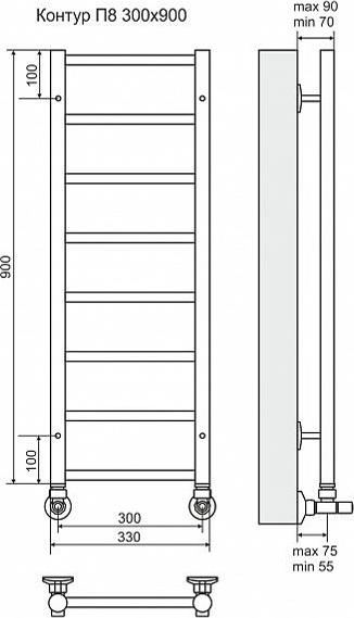 Полотенцесушитель водяной Terminus Контур П8 300x900 4660059582443