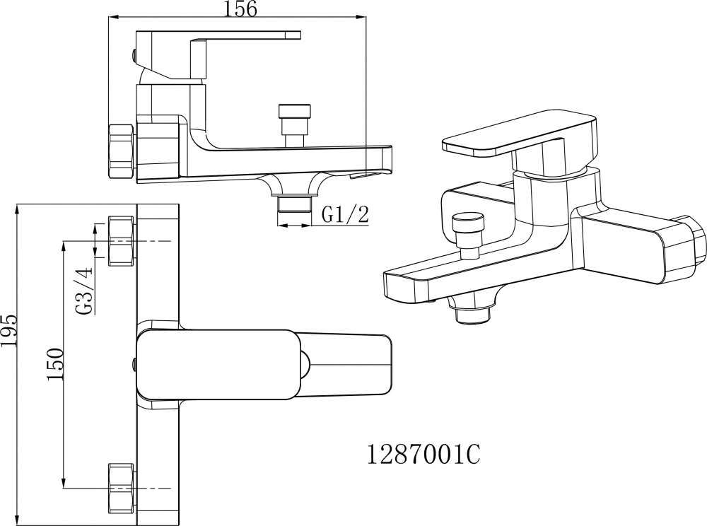 Смеситель Gllon GL-128 7001C-01 для ванны с душем