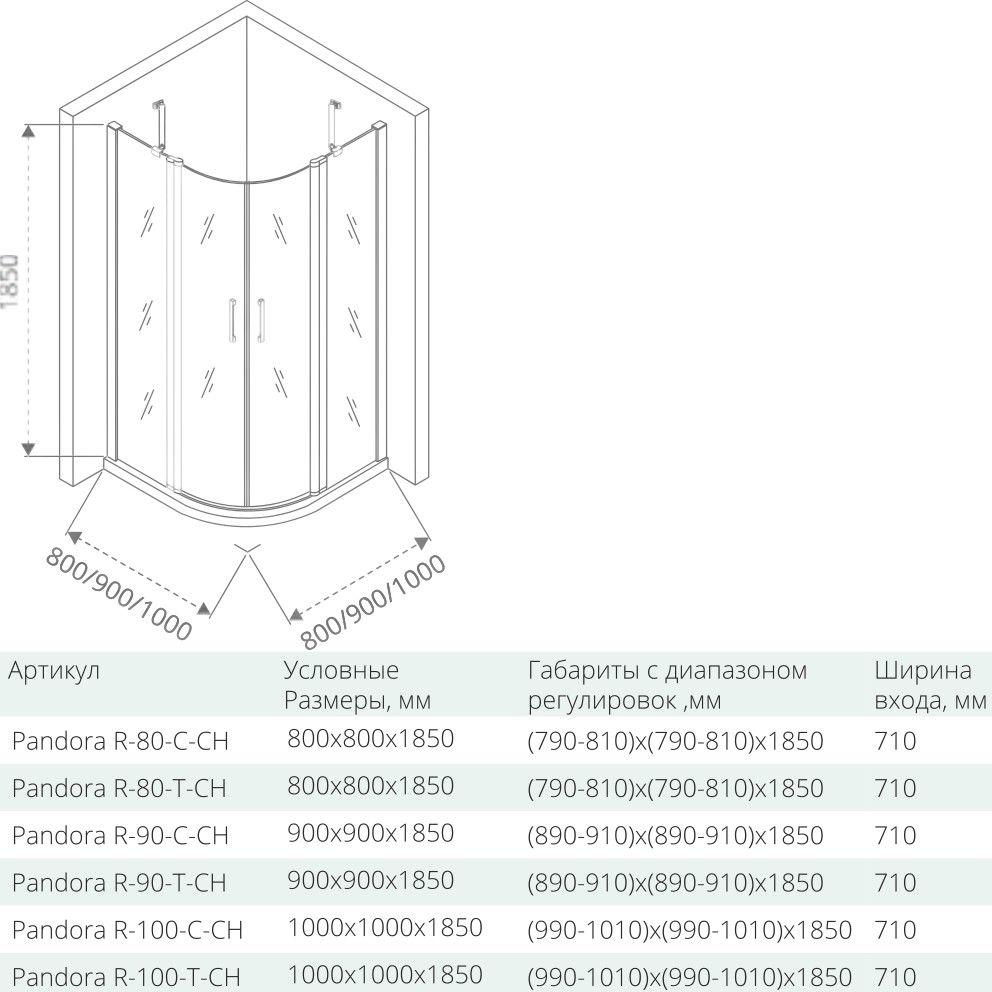 Душевой уголок 120х120 см Good Door Pandora R-120-C-CH ПД00085 стекло прозрачное