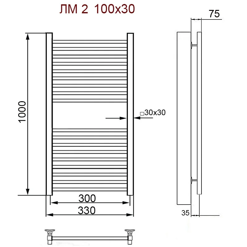 Полотенцесушитель водяной Ника Modern ЛМ 2 100/30 хром