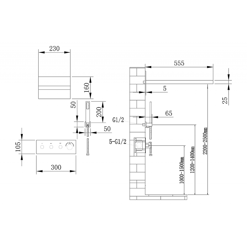 Душевая система ABBER Rund AF8752B термостат, черный