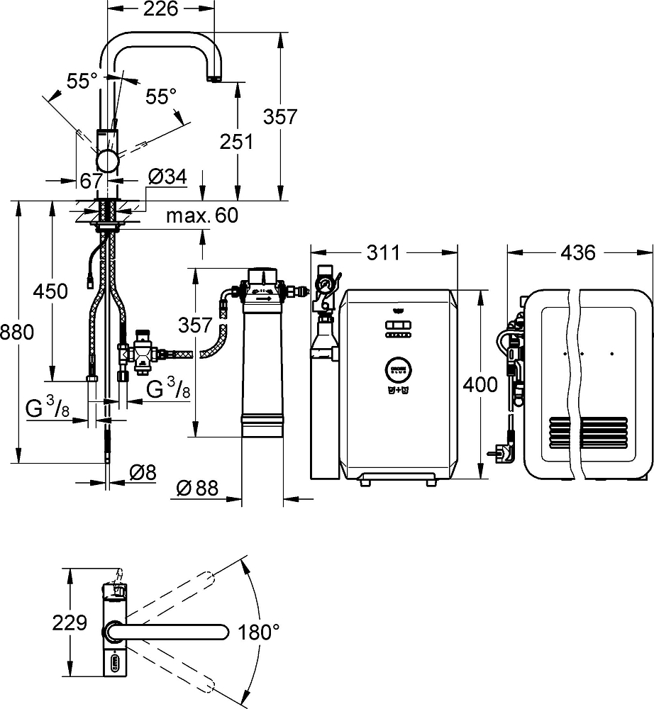 Смеситель для кухонной мойки Grohe Blue 31324001