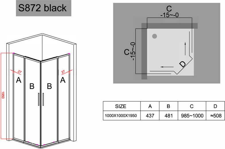 Душевой уголок Black&White Stellar Wind S872 Black 1000х1000