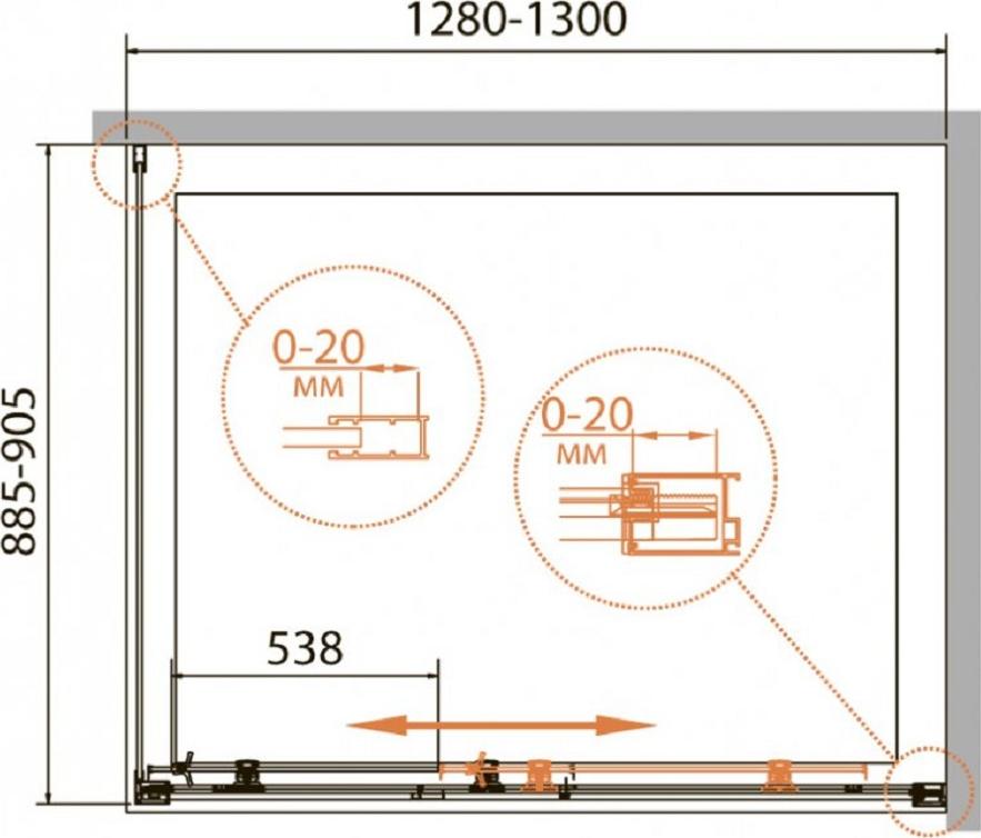 Душевой уголок Cezares RELAX-AHF-1-130/90-C-Bi стекло прозрачное