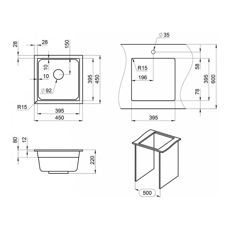 Мойка кухонная Granula Kitchen Space 4501U, ЧЁРНЫЙ черный