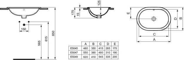 Раковина встраиваемая 62 см Ideal Standard Connect E504901, белый