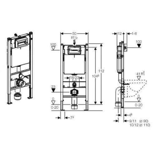 Инсталляция Geberit Duofix Delta UP100 458.103.00.1 для унитаза, с белой кнопкой смыва 115.125.11.1