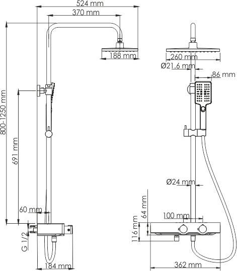 Душевая стойка WasserKRAFT Thermo A11401, черный матовый