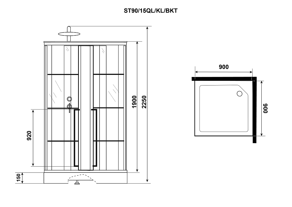 Душевая кабина Niagara Standart ST90/15QL/KL/BKT стекло прозрачное с узором, профиль черный