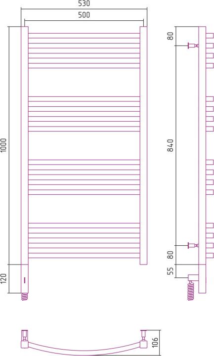 Полотенцесушитель электрический Сунержа Аркус 3.0 1000x500 00-5704-1050 МЭМ левый, хром