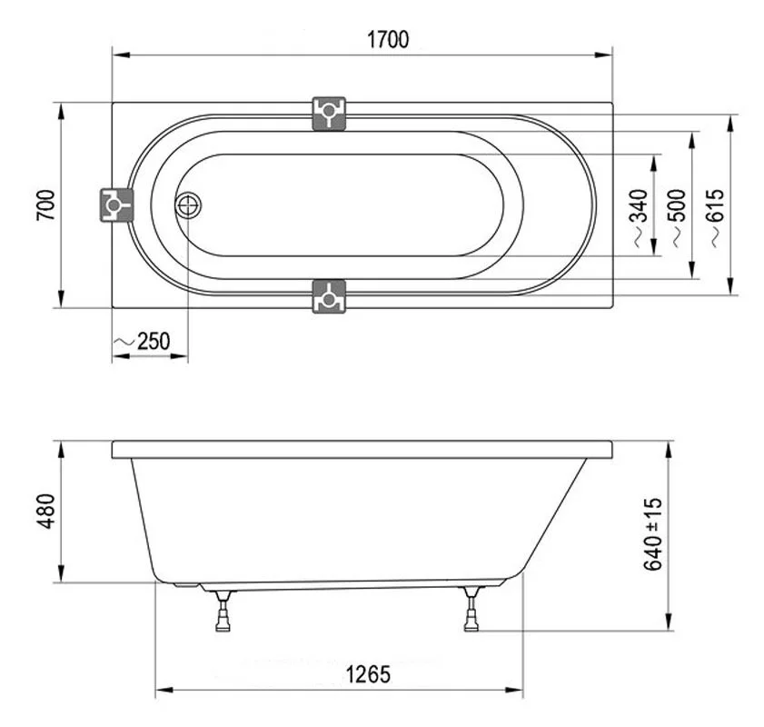 Акриловая ванна Ravak Sonata II 170x70 C635R00000 белый