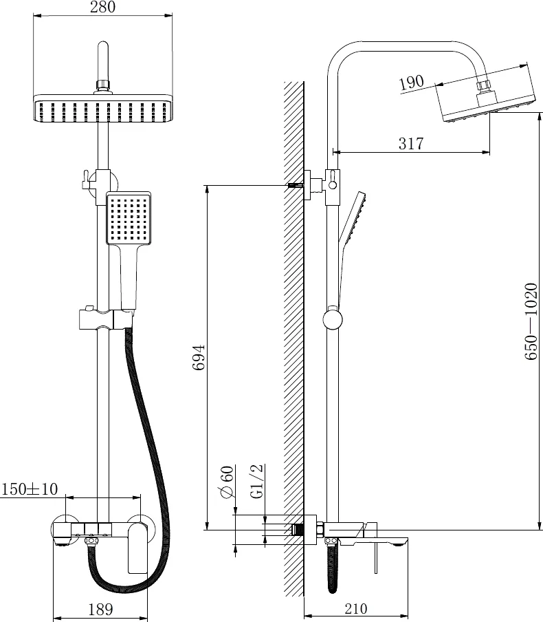 Душевая система Haiba HB24639-7 черный