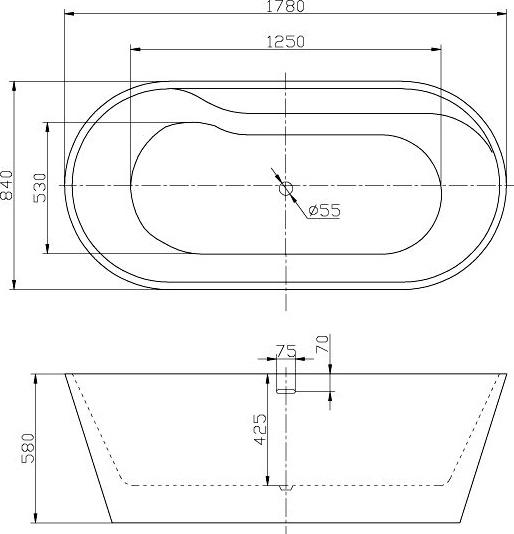 Акриловая ванна BelBagno 178х84 BB14-NERO/BIA