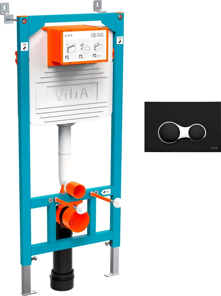 Инсталляция VitrA 800-2011 с унитазом Stworki Rotenburg 800-2011/WH52 WH52, крышка микролифт, клавиша черная матовая/хром