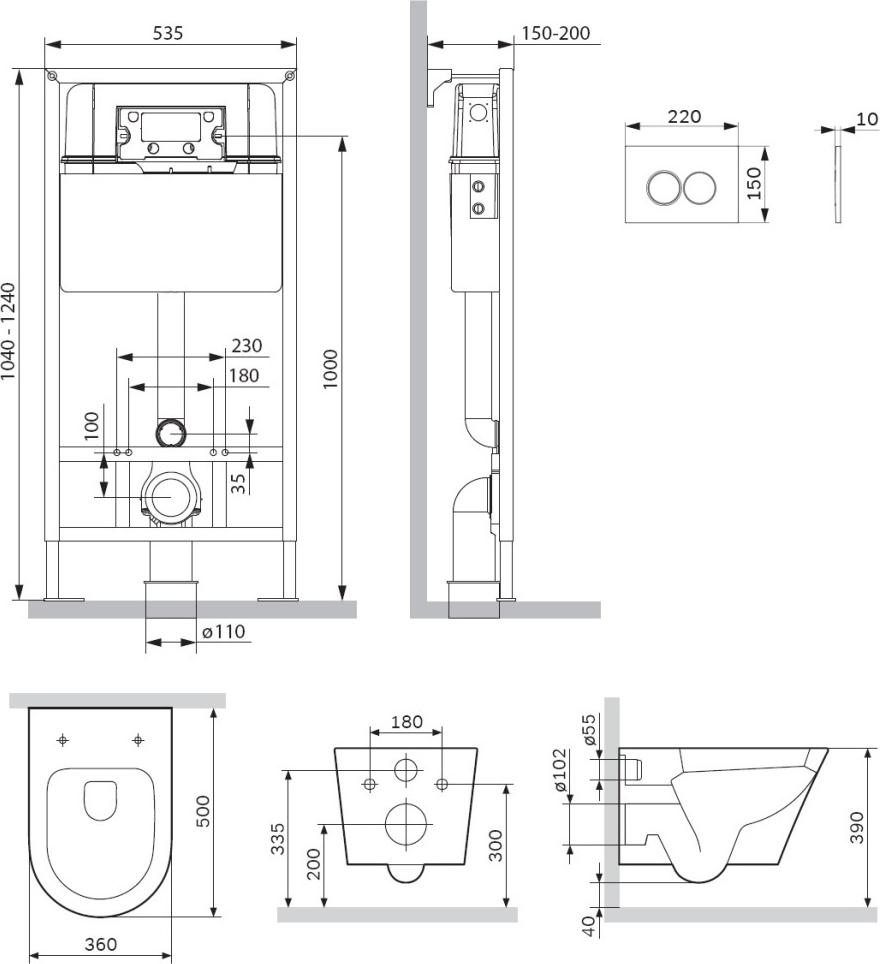 Инсталляция с подвесным унитазом Am.Pm Sense IS70131.741701 с сиденьем микролифт и клавишей смыва хром матовый