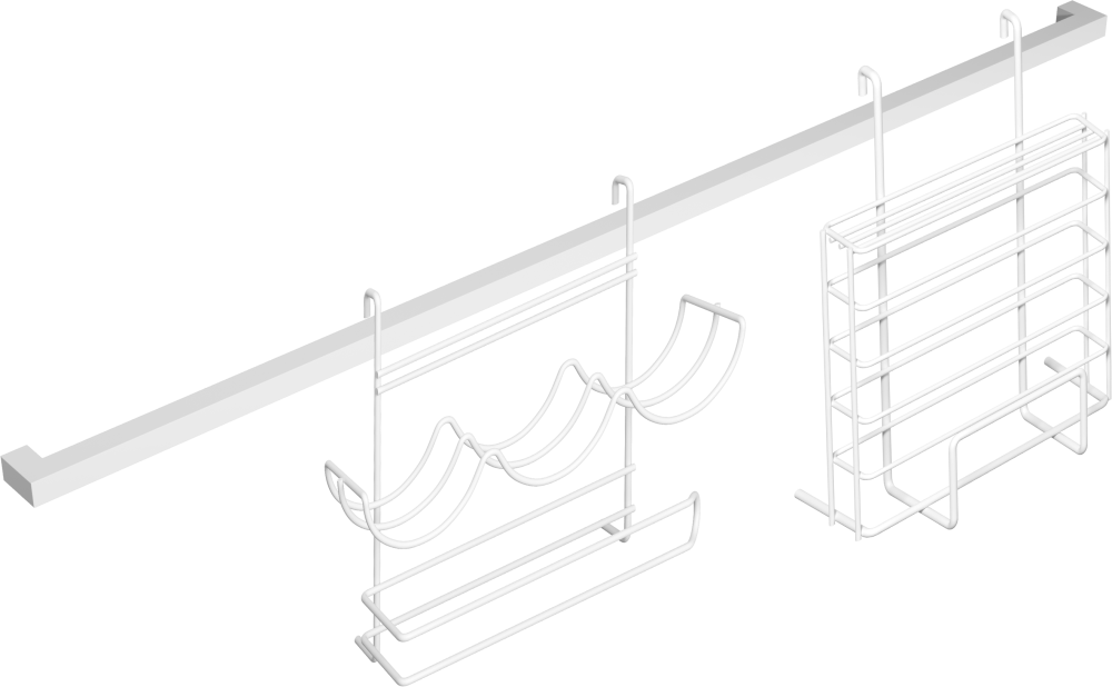 Комплект Рейлинг Domaci Феррара D21343 80, белый муар + Держатель D21348 для приправ и полотенца, белый муар + Держатель D21356 для ножей и досок, белый муар