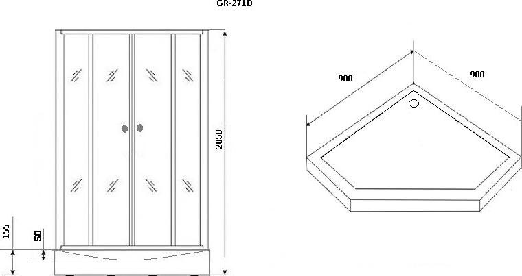 Душевая кабина Grossman 90x90 GR271D, профиль черный, стекло прозрачное с рисунком