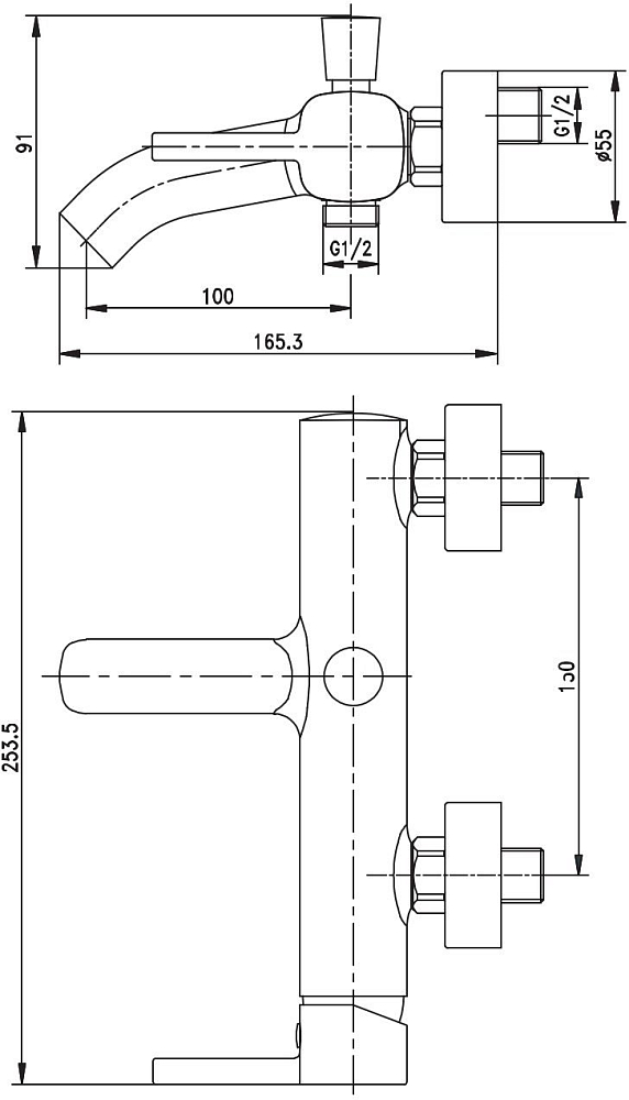 Смеситель для ванны с душем Aquanet Logic AF130-20C хром