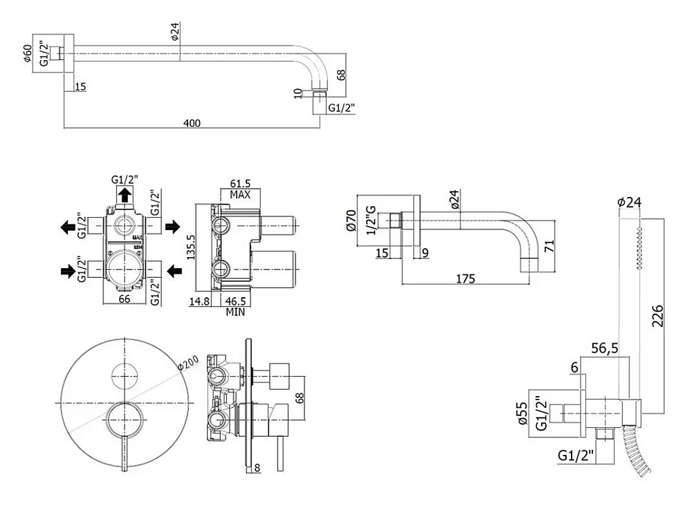 Душевая система Paffoni KIT LIG KITLIG019NO139 черный