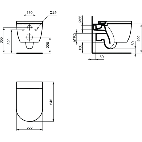 Комплект инсталляция с подвесным унитазом Ideal Standard Blend Curve M374901 с сиденьем микролифт