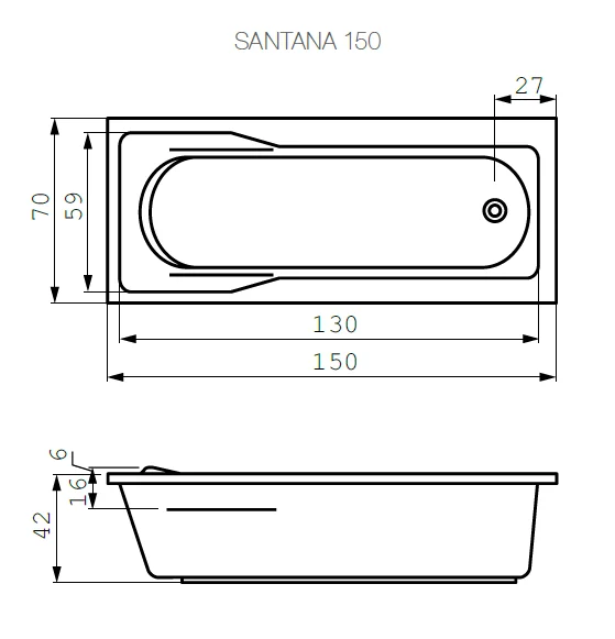 Акриловая ванна Cersanit Santana WP-SANTANA*150-W белый