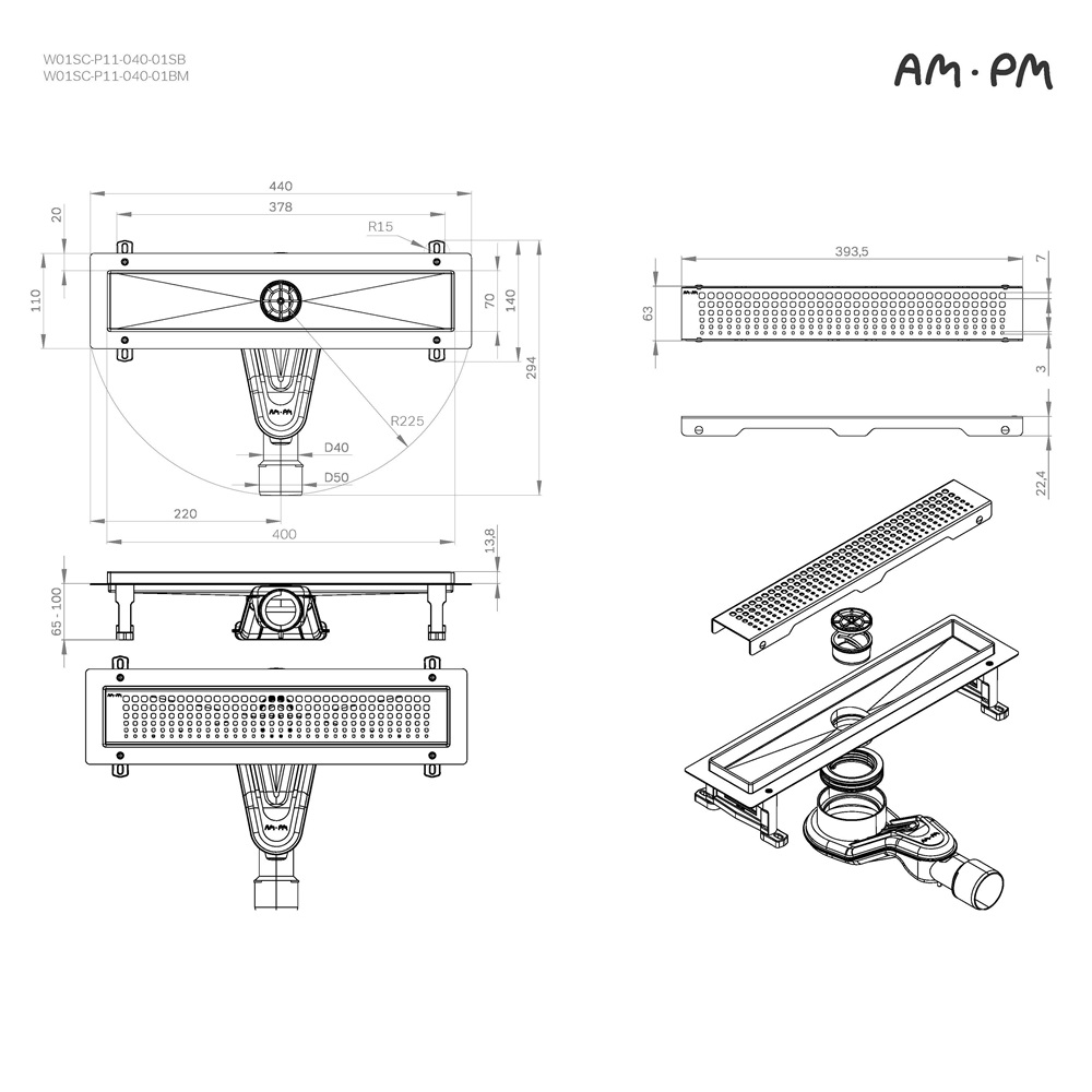 Душевой трап AM.PM MasterFlow 40 W01SC-P11-040-01BM черный