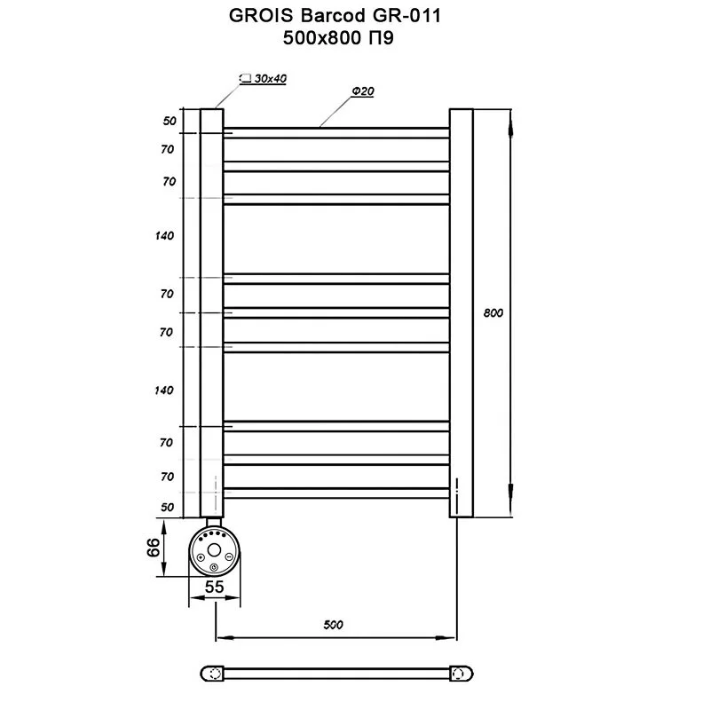 Полотенцесушитель электрический Grois Barcod ca-00005340 черный