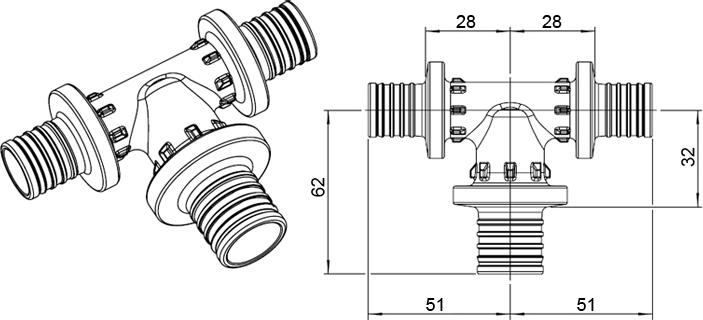 Тройник Rehau Rautitan PX 25-32-25