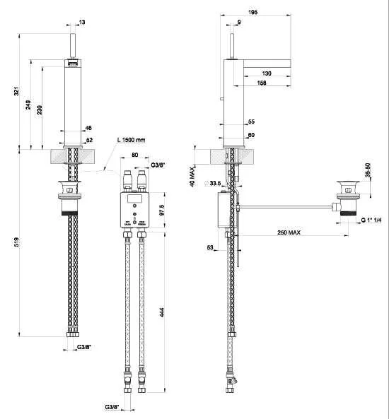 Смеситель для раковины Gessi Rettangolo Cascato 11985-031 хром