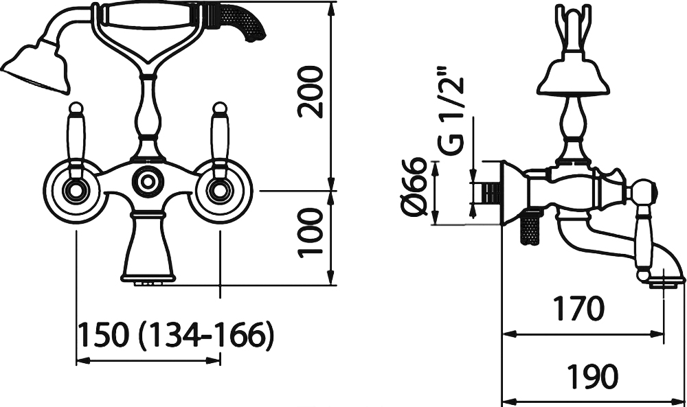 Смеситель Webert Alexandra AL720201010 золото для ванны с душем