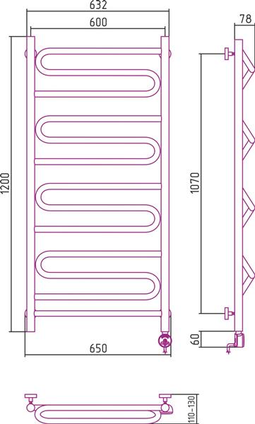 Полотенцесушитель электрический Сунержа Элегия 120x60 R