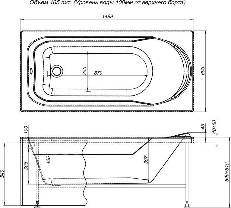 Фронтальная панель для ванны Aquanet West/Nord/Roma 150 см 00233622