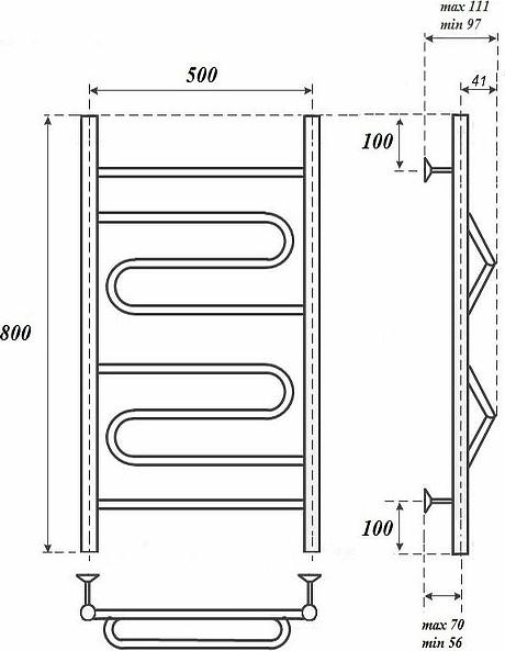 Полотенцесушитель электрический Point PN01158E П4 500x800 левый/правый, хром