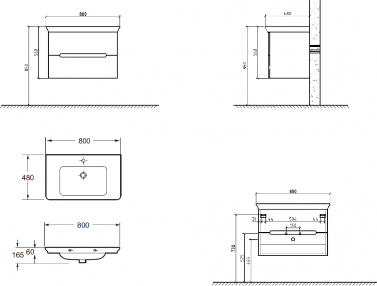 Тумба для комплекта BelBagno TORINO-800-2C-SO-RW rovere moro