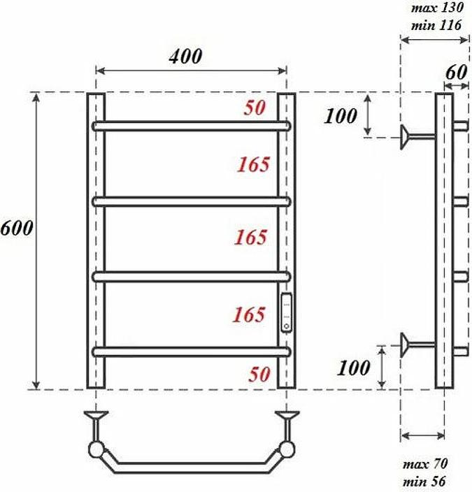 Полотенцесушитель электрический Point PN06846 П4 400x600 диммер справа, хром