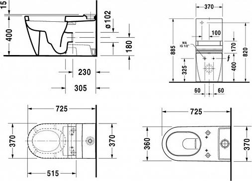 Напольный унитаз Duravit Starck 2 21295900001 с бачком 0933000005