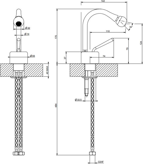 Смеситель для биде Gessi Goccia 33607#147, шлифованный хром