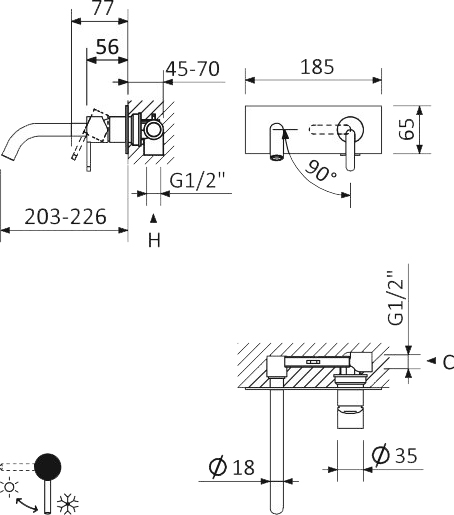 Смеситель для раковины Cezares LEAF-BLI1-01-W0, хром