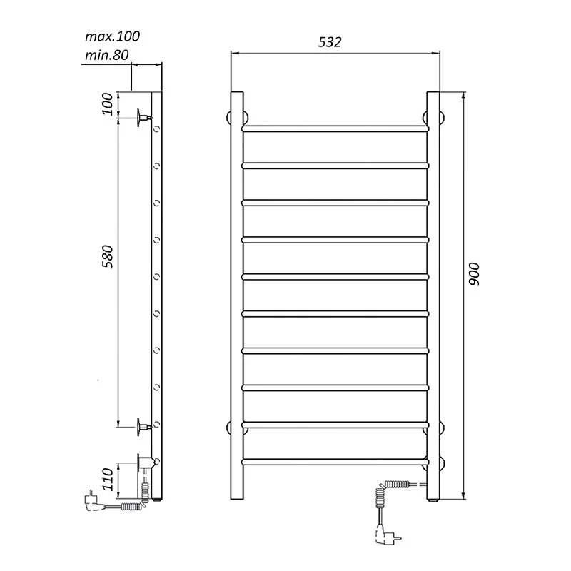 Полотенцесушитель электрический Domoterm Аврора DMT 109-10 50x90 ЧРН EK R черный