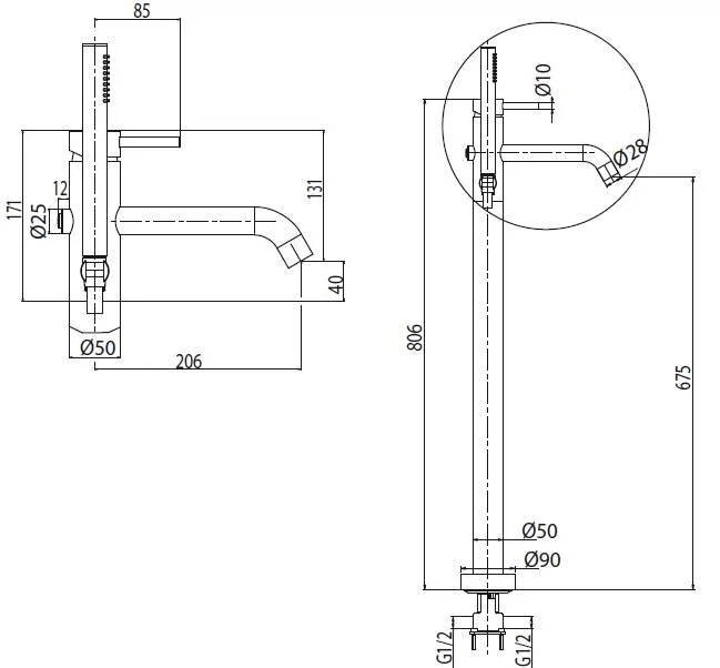 Смеситель для ванны с душем M&Z MZ-Expo MZE06509 черный