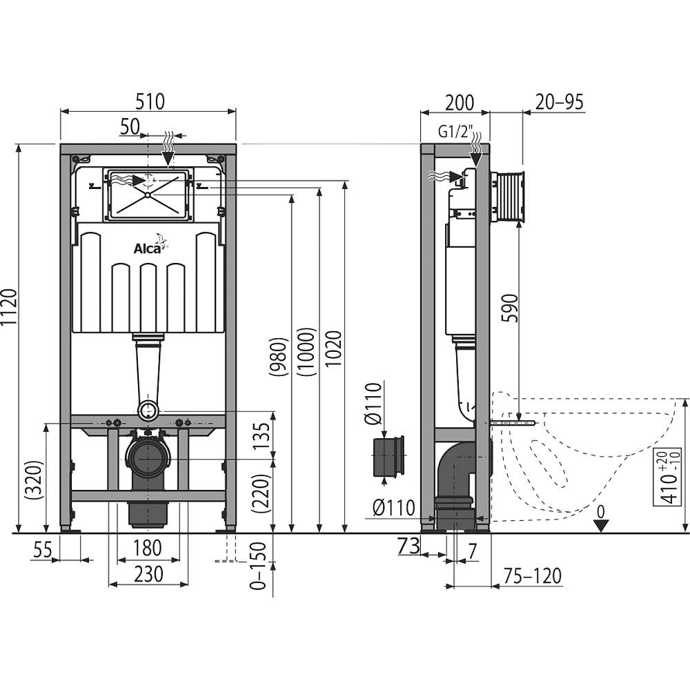 Инсталляция для унитаза AlcaPlast Solomodul AM116/1120