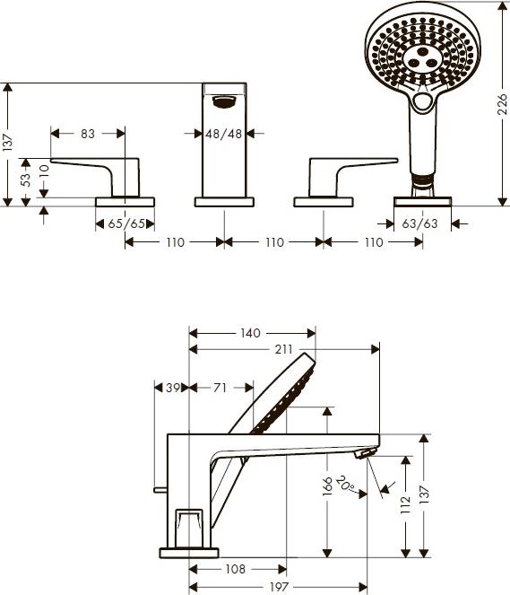 Смеситель на край ванны Hansgrohe Metropol 74553000, хром