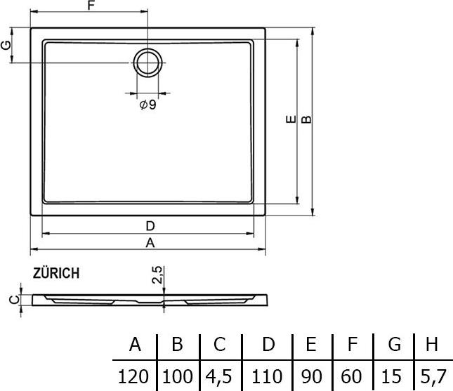 Душевой поддон Riho Zurich 120x100 см белый, D001005005