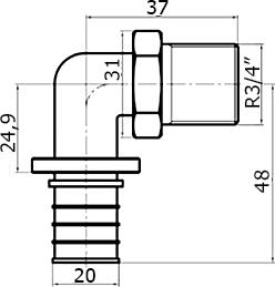 Угольник Stout SFA 0005 20xR 3/4" с наружной резьбой аксиальный