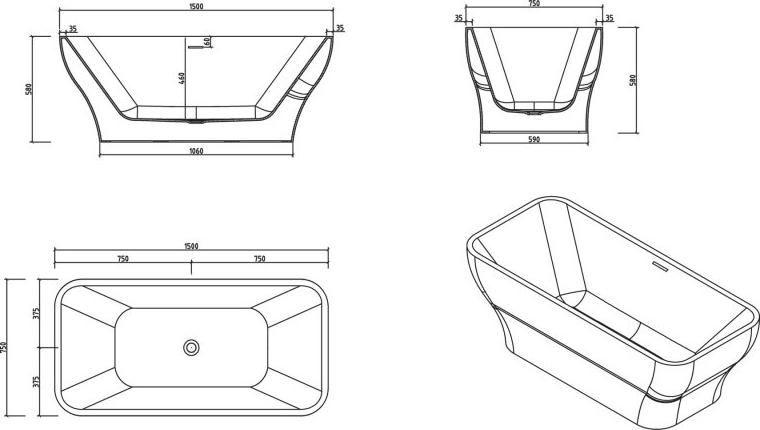 Акриловая ванна BelBagno 150х75 BB73-1500-750